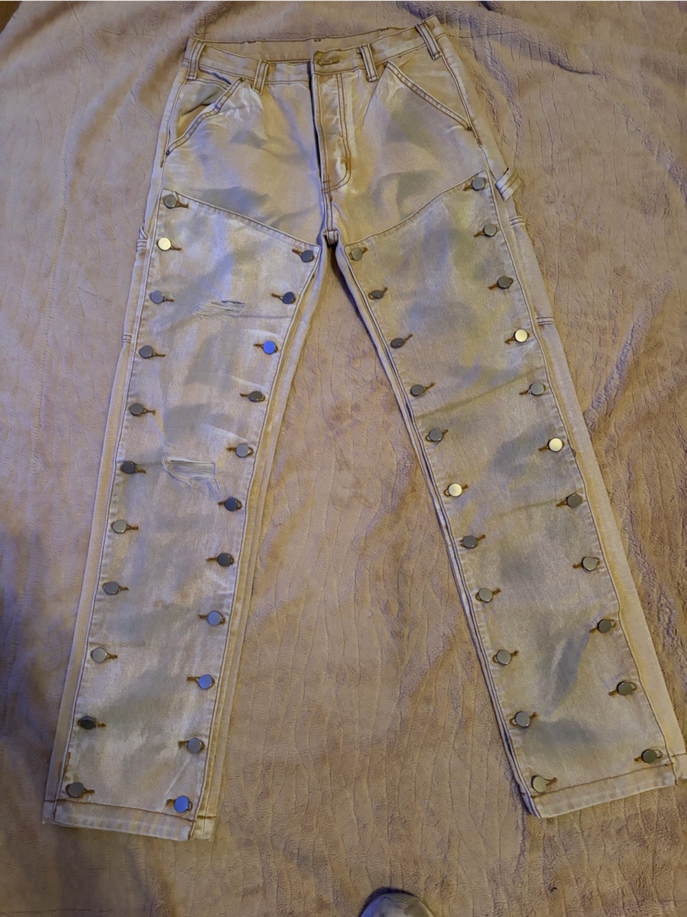 MNML Beige Straight-Leg Jeans with Button-Accent Sides, 29x30